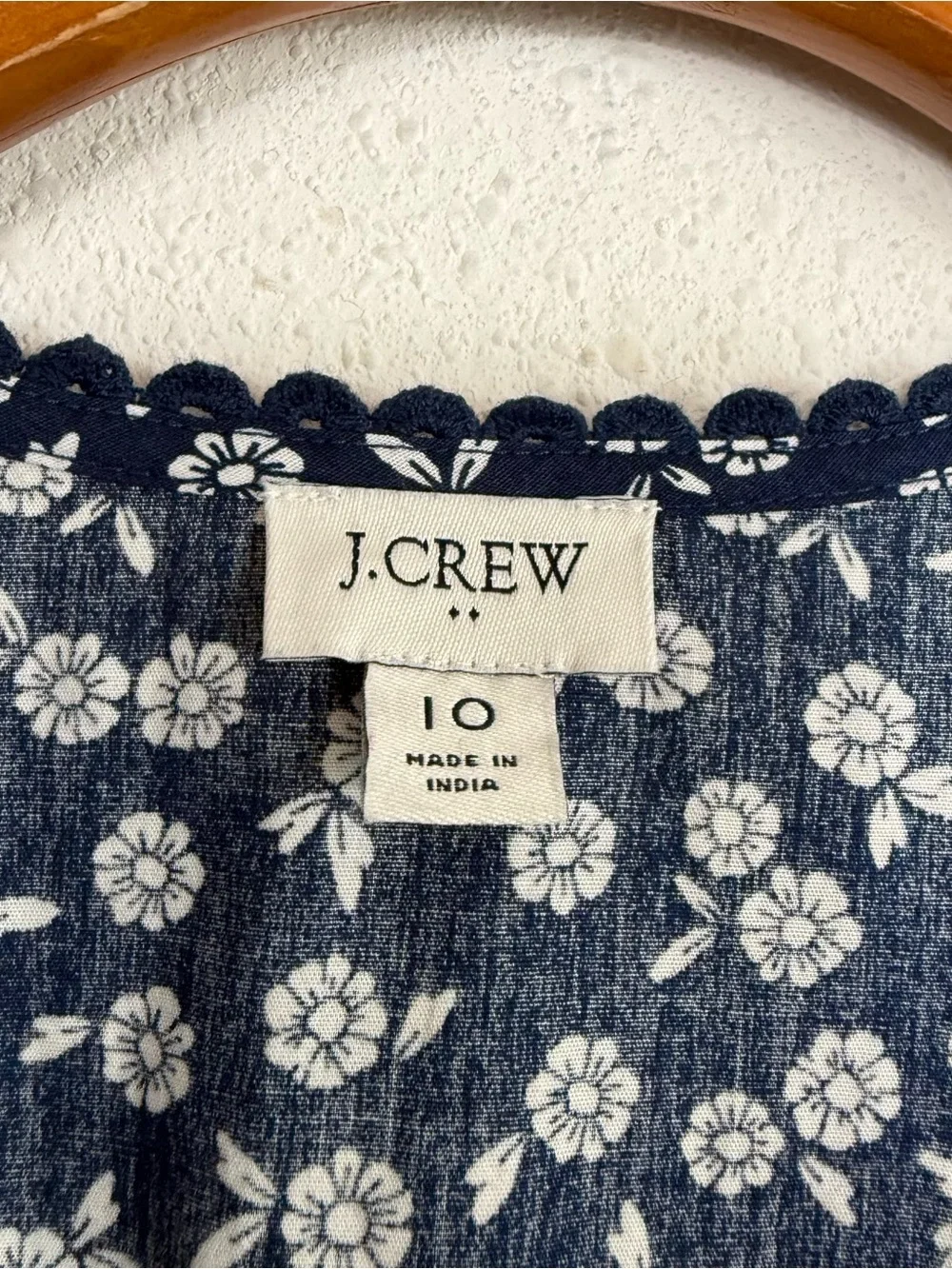J.Crew Printed Lace Trim Mid Dress Navy Blue White Floral Cotton Sz 10
